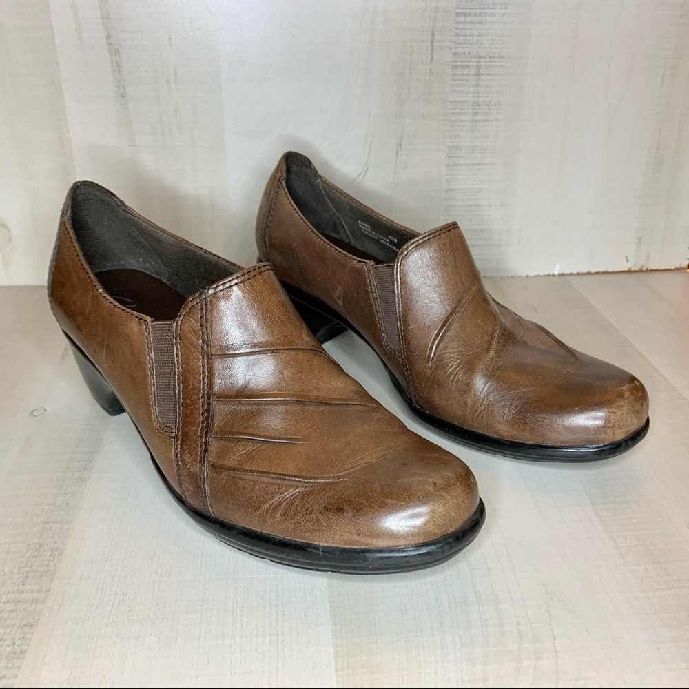 Clarks Partridge Leather Slip on Shoes Brown 6.5 M